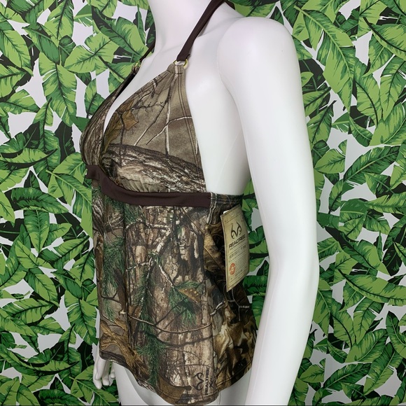NWT! Realtree Tankini Swim Top Women's Size 10 Camouflage Camo Halter Tie Neck - Picture 3 of 8